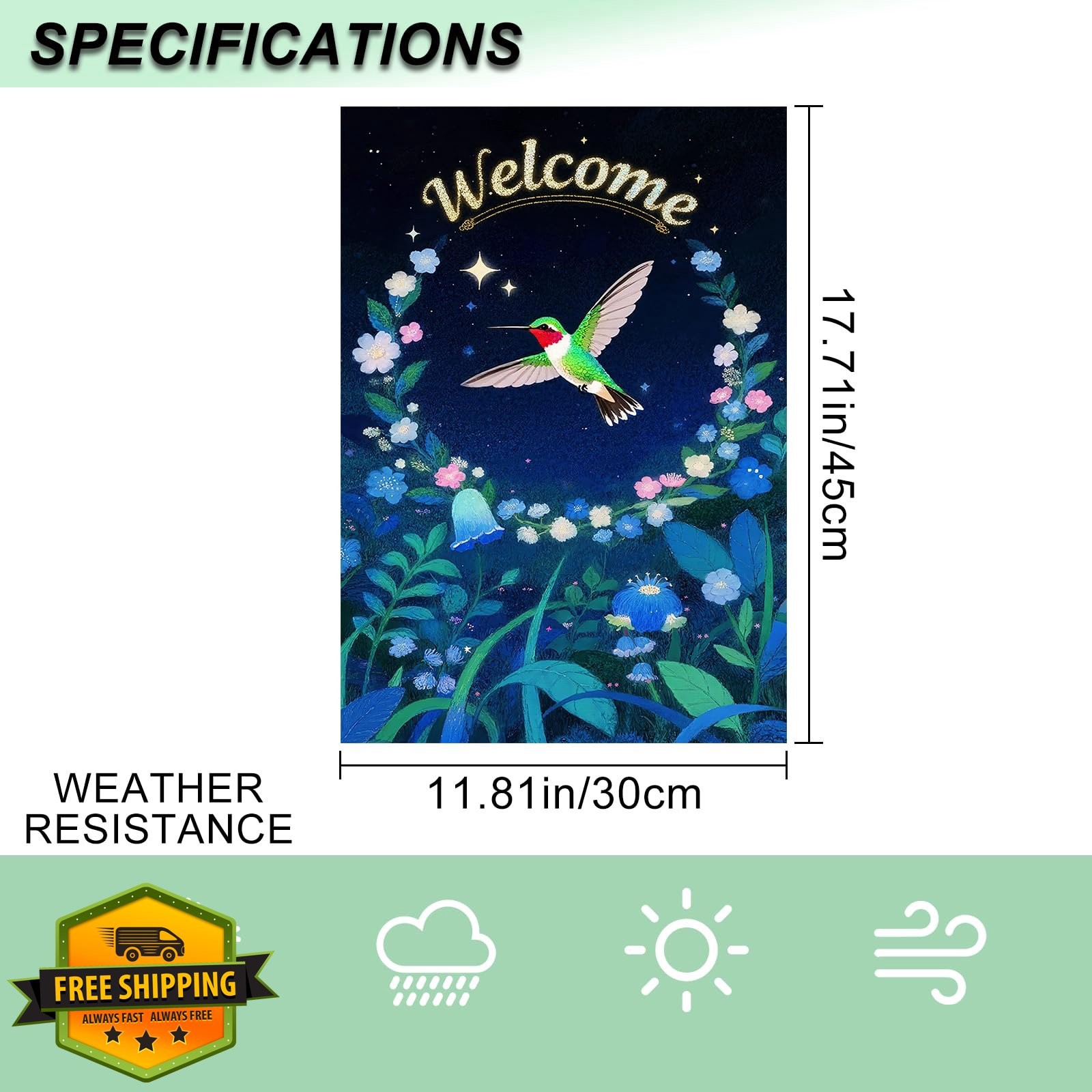 IVN Spring Hummingbird Welcome Yard Flag 12x18 Double Sided Outdoor Decor