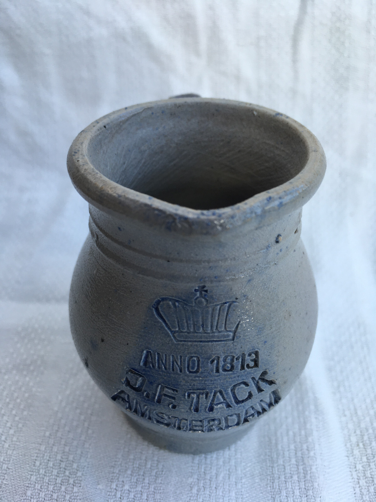 Blue print J.F. Tack Amsterdam Anno 1813 Dutch mustard pot jar c1900-1940