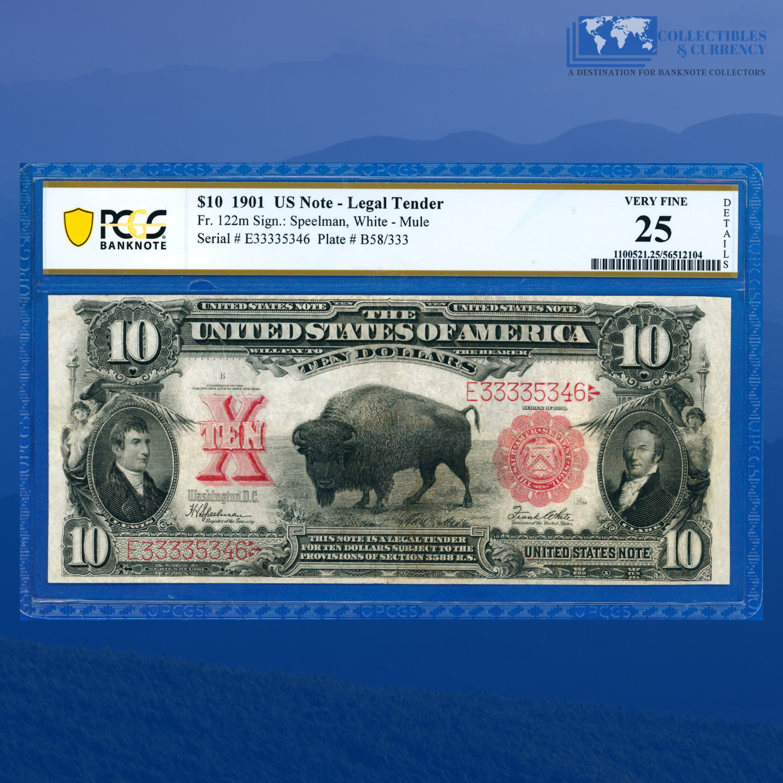 Fr.122m 1901 $10 Ten Dollars "BISON" Legal Tender Note, PCGS VF 25 #35346