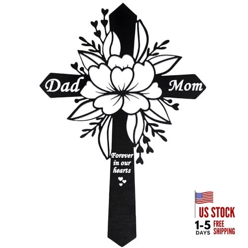 Metal Dad and Mom Memorial Grave Markers Flower Memorial Plaque Stake Cemetery 
