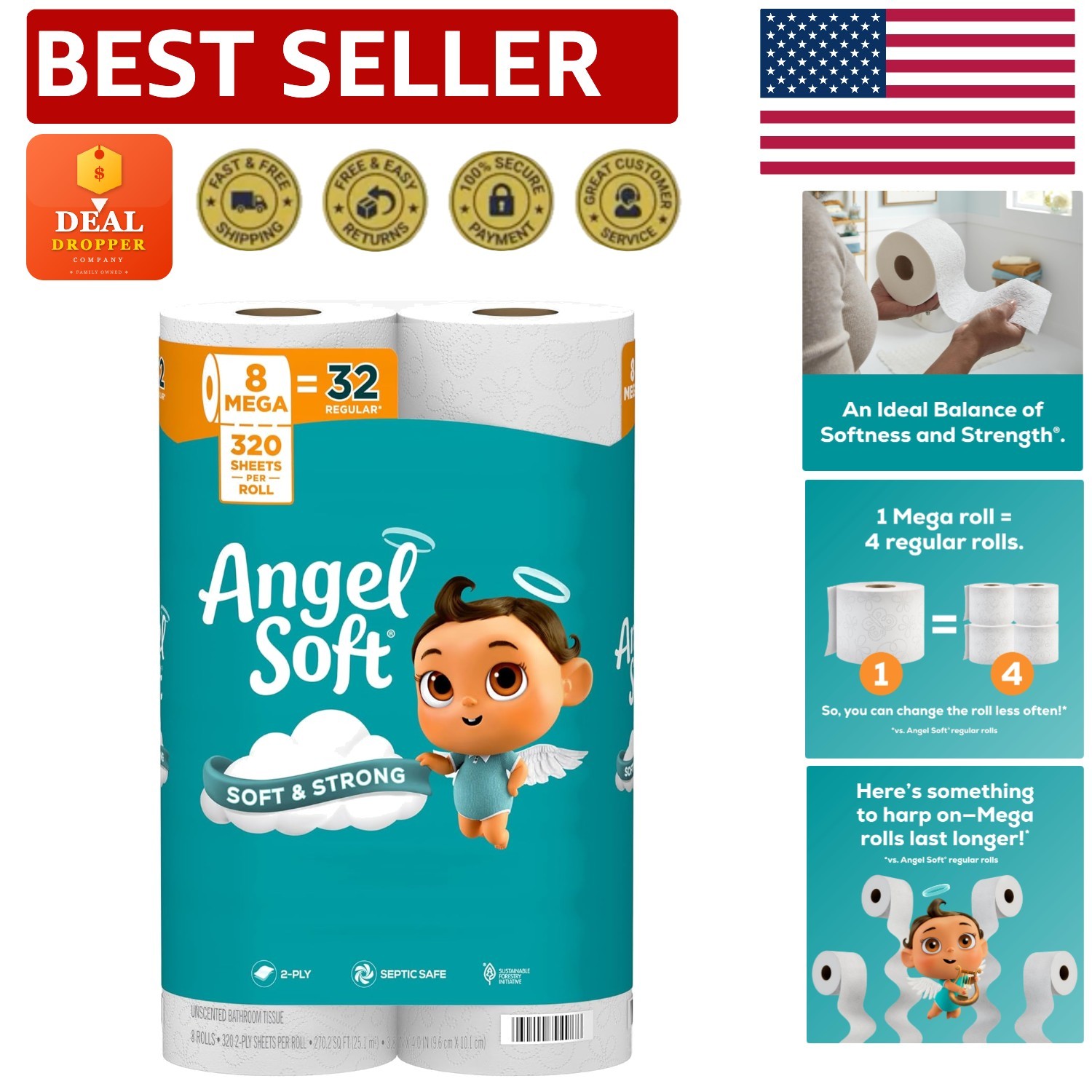 320 Sheets per Roll: Eco-Friendly 2-Ply Toilet Paper in Convenient Mega Pack