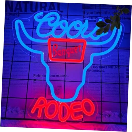 Beer Neon Sign Dimmable Western Rodeo Neon Light Signs for Wall Decor Blue-Beer
