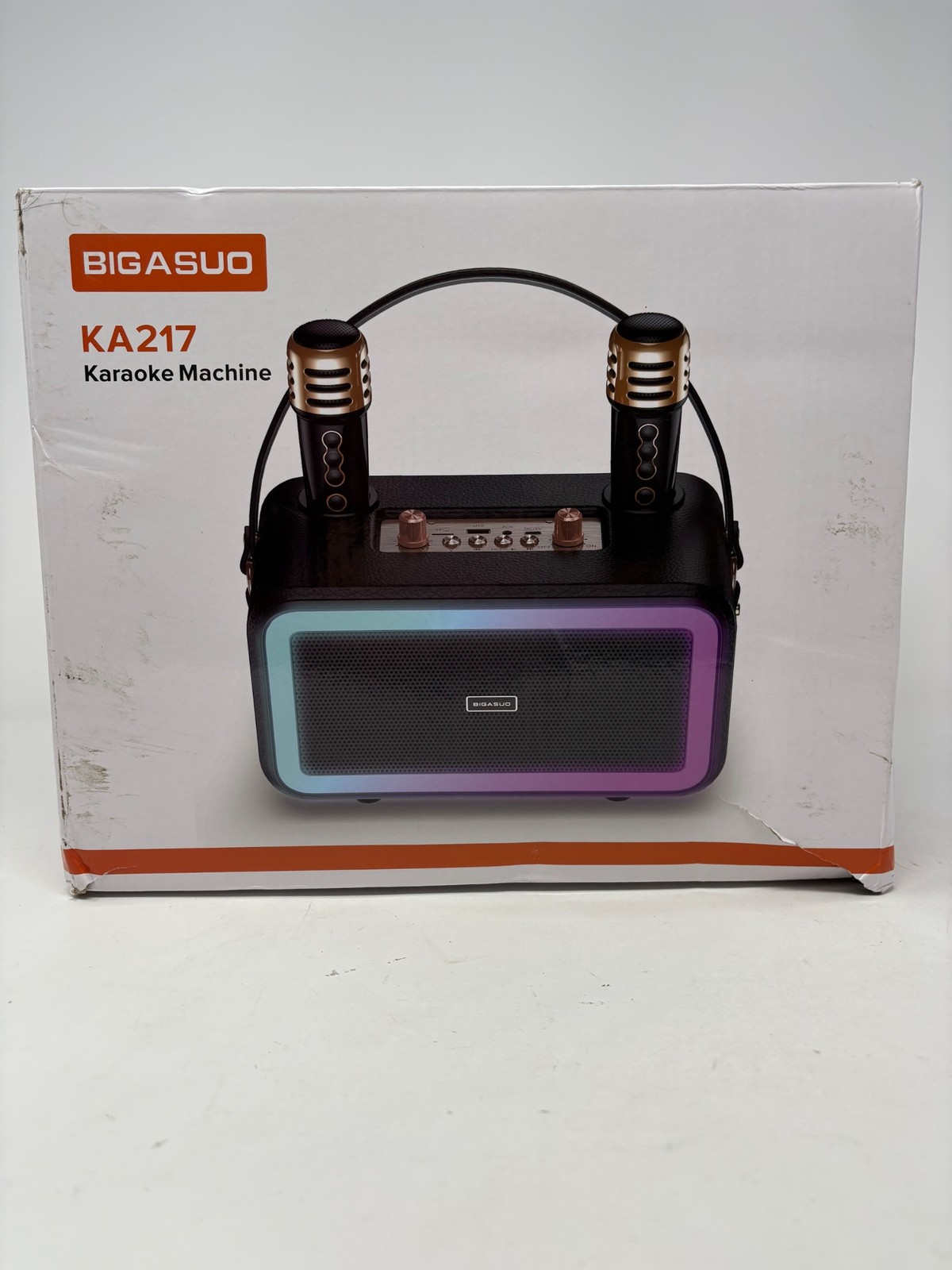 BIGASUO KA217 Karaoke Machine Portable Bluetooth 2 Mics LED Speaker Black USB