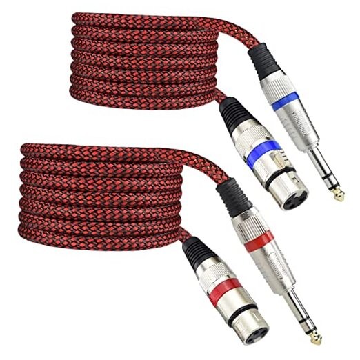 XLR Female to 1/4" TRS Cable Adapter Balanced, 6.6 Feet 6.35 mm 6.6Feet, 2Pack