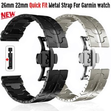 26 22mm QuickFit Metal Strap For Garmin Fenix8/7/6/5X/6X/7X Stainless Steel Band