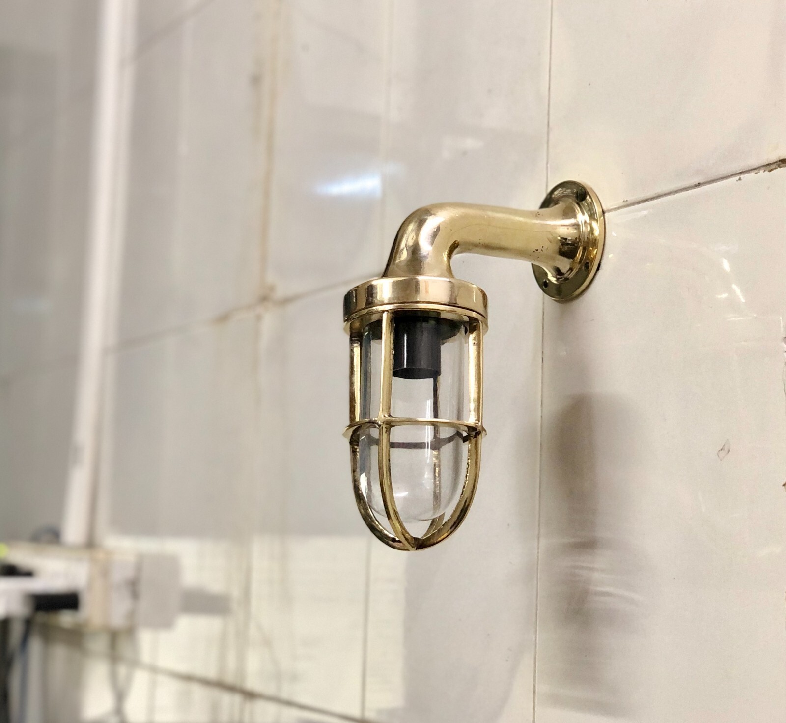 Solid Brass Swan Neck Nautical Bulkhead Wall Light Cage Marine Outdoor Lamp