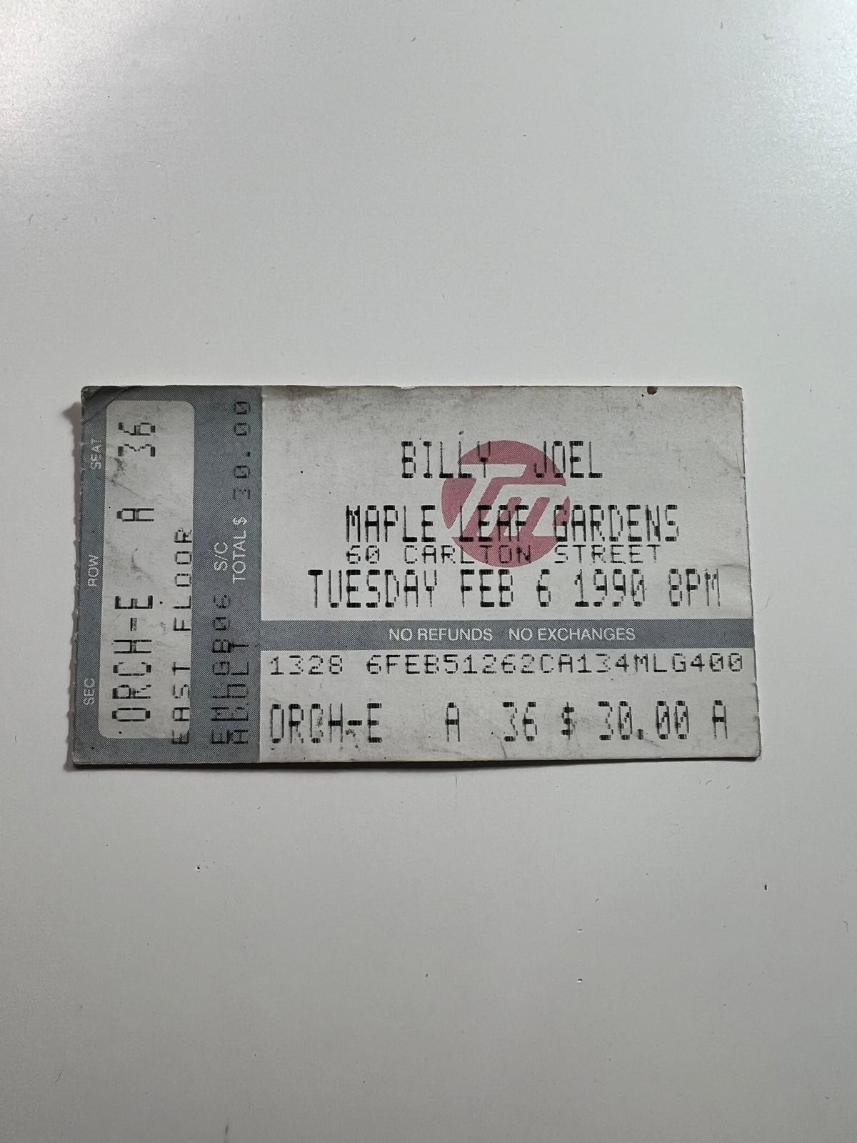 1990 Billy Joel Concert Ticket Stub – Maple Leaf Gardens – Feb 6, 1990