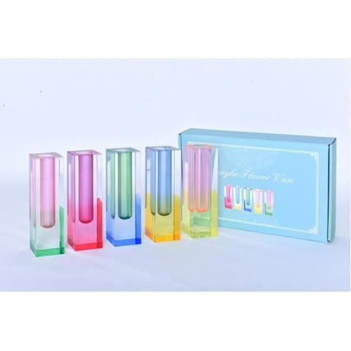 5 Pcs Acrylic Vase Set, Bud Vase for Pink, Purple, Green, Blue, Yellow
