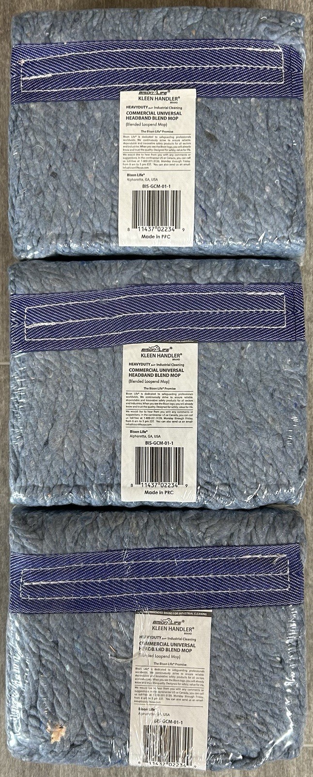 Mop Refill Bison Life Kleen Handler Blue General Cleaning Mop refills 3 Pack NEW