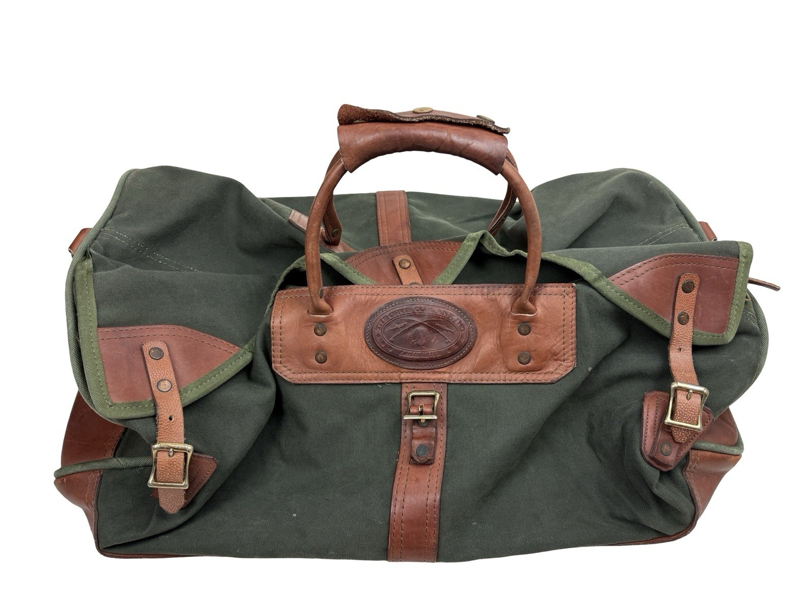 Orvis Vtg Battenkill Green Canvas Leather Bag Duffle Hunting TRAVEL WEEKEND 24"