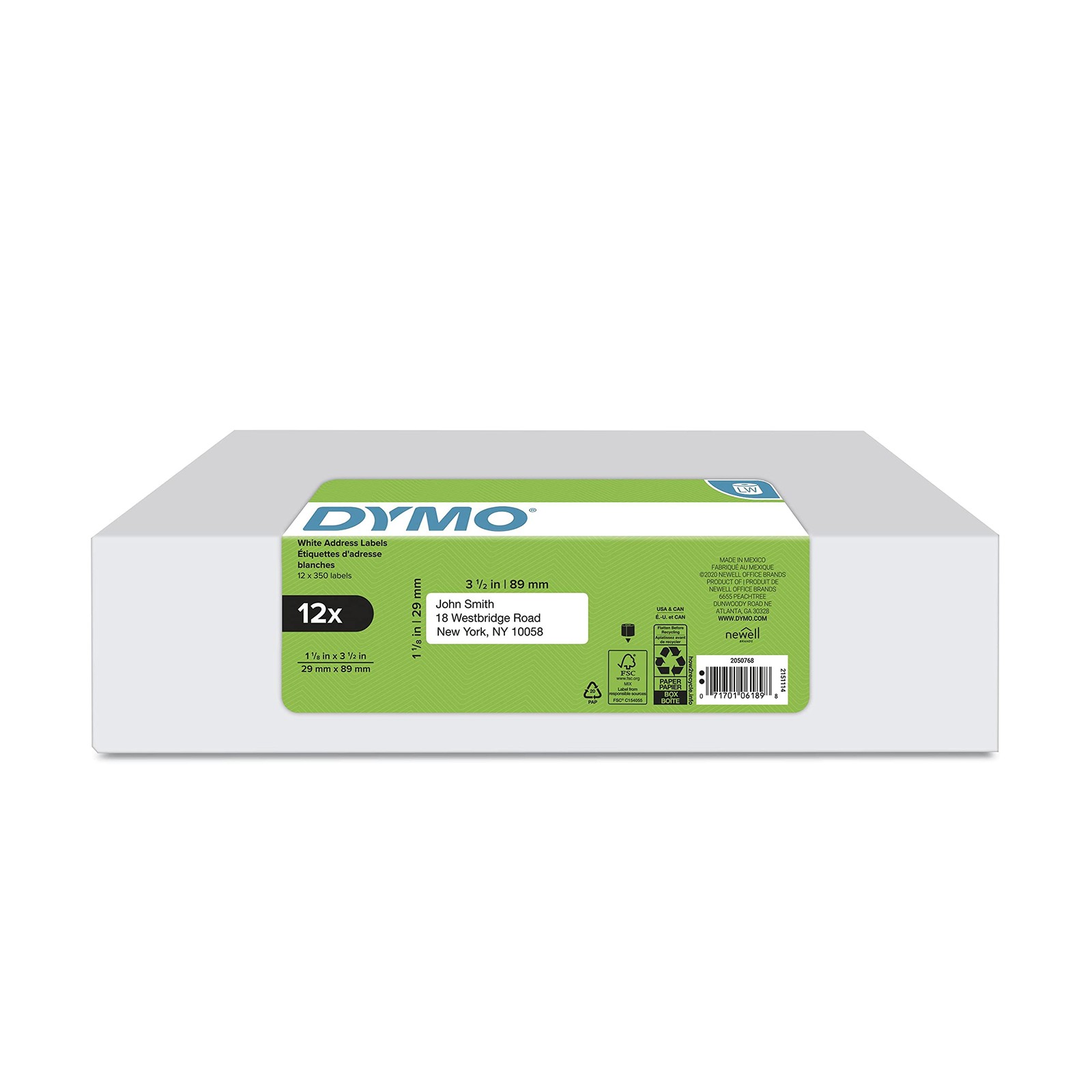 DYMO LW Mailing Address Labels White 1-1/8x3-1/2 for LabelWriter Printer 12 Roll