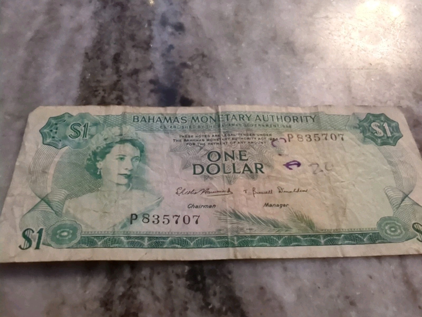 BAHAMAS, $1 ,QEII,P#27a,  L. 1968