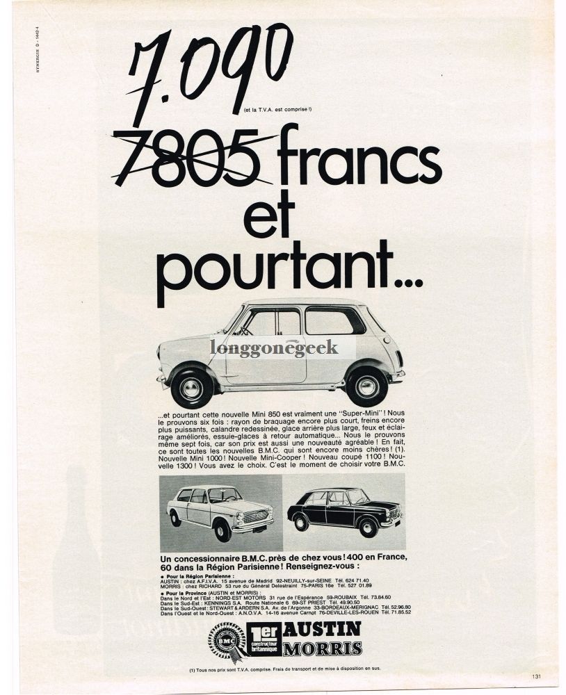 1968 Morris Mini 850 Car Automobile VINTAGE Print Ad