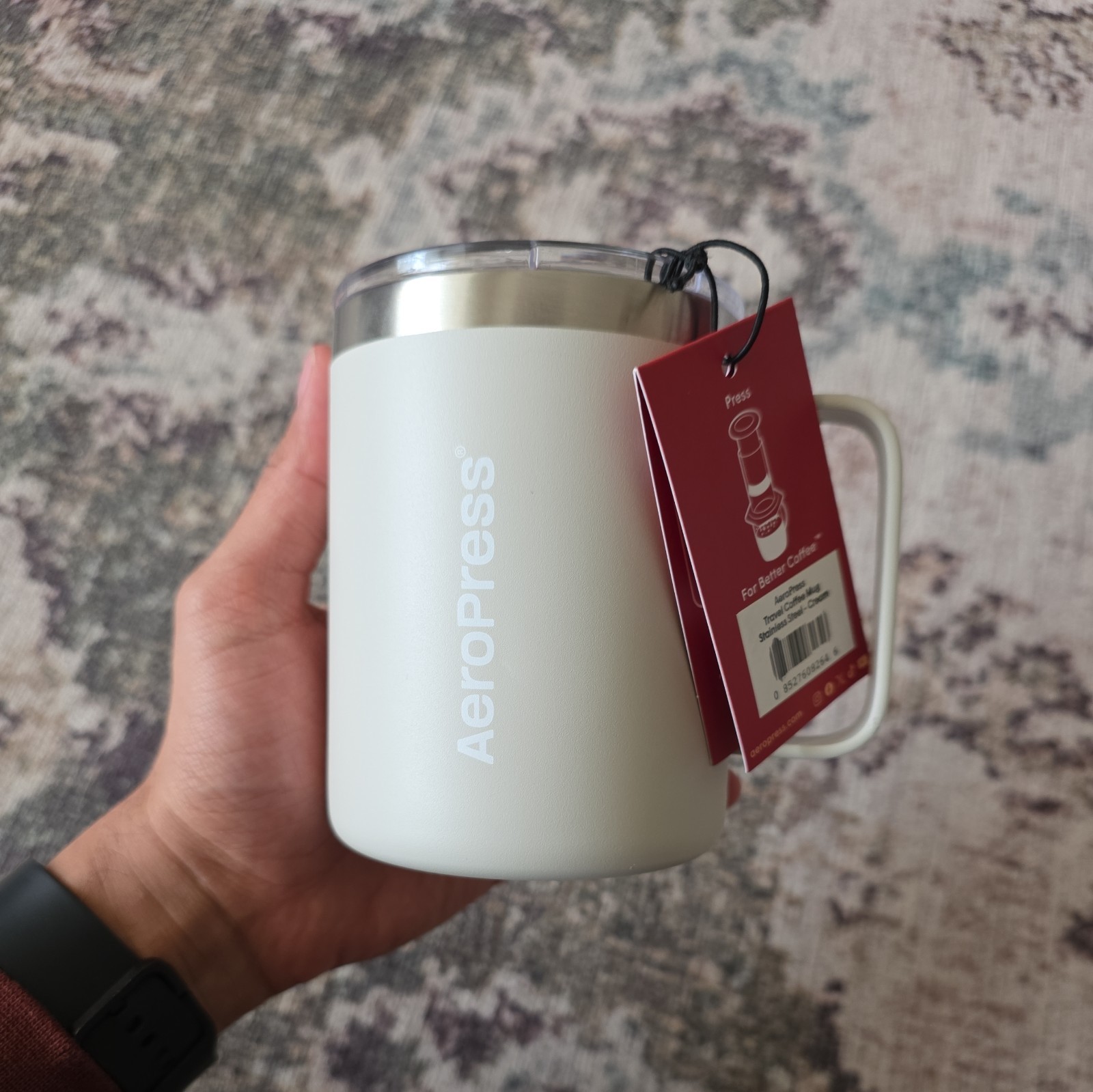 AeroPress Travel Coffee Mug with Handle, Double-Wall Vacuum Insulated Stainle...