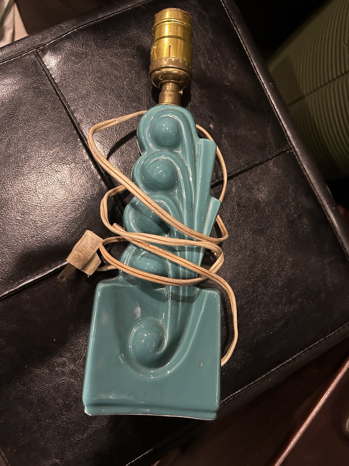 Turquoise Ceramic Table Lamp with Bell Shade, Mid-Century Abstract Design