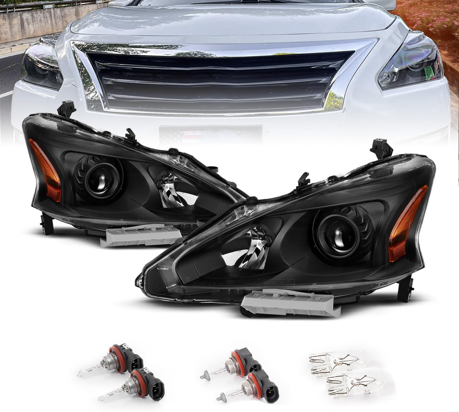 for 2013-2015 Altima 4Dr Sedan Projector Black Replacement Headlight Assembly Pa