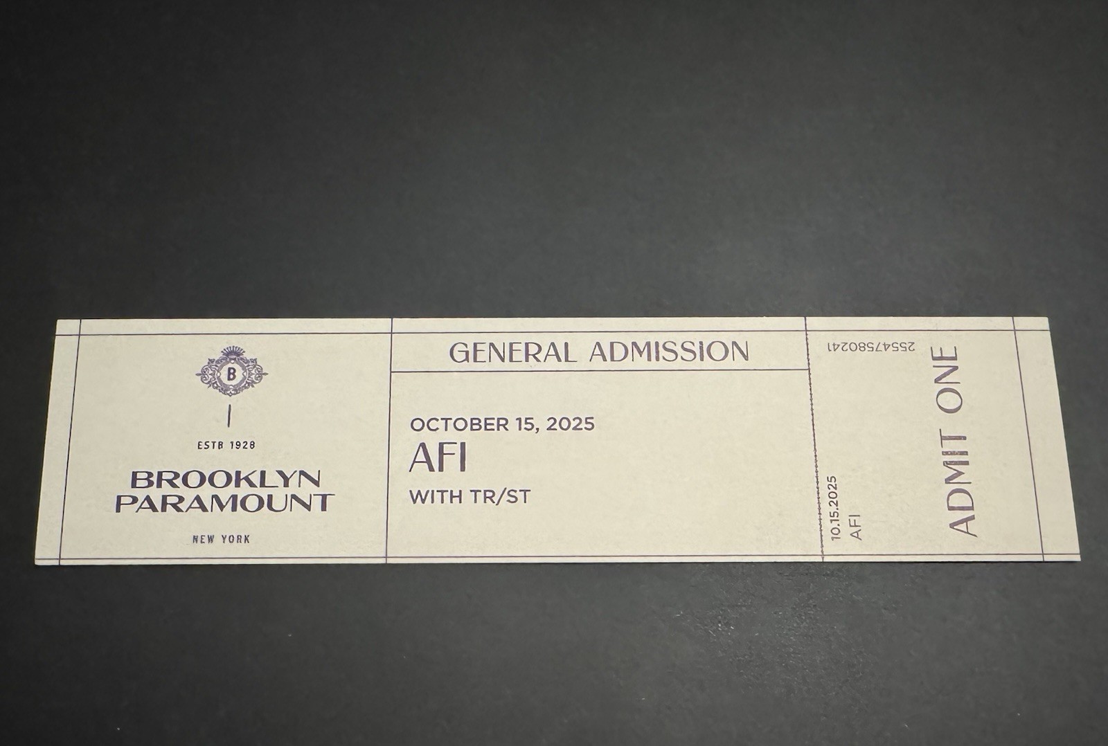 AFI  & TR/ST Fall 2025 Tour Brooklyn Paramount Commemorative Ticket