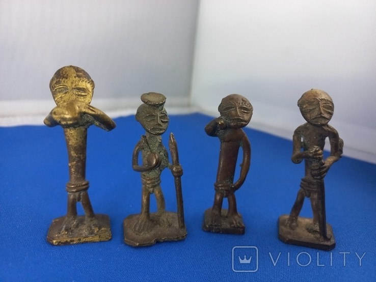 Vintage African Akan Style Bronze Figurines Set Handmade Tribal Art Ethnographic