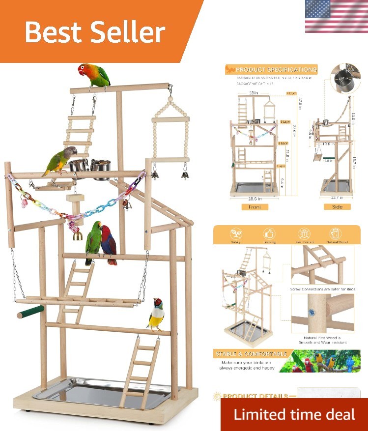 Pet Parrot Playstand Parrots Bird Playground Bird Play Stand Wood Perch Gym P...