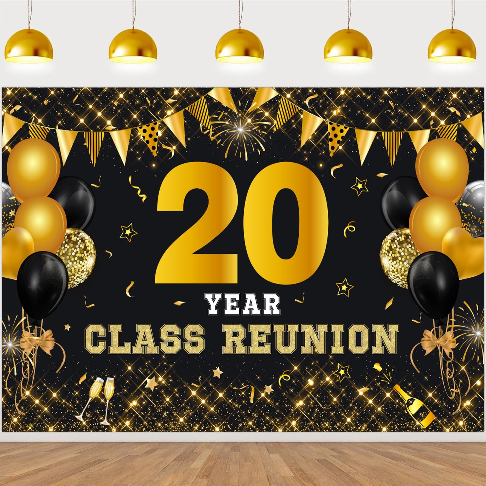 5x7 Ft 20 Year Class Reunion Backdrop Black Gold School 2006 Party Decoration