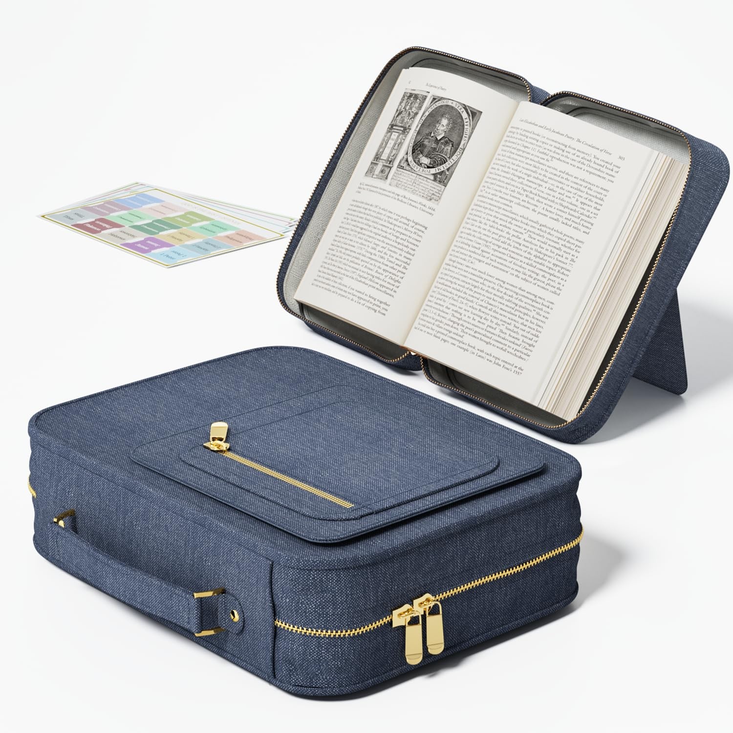 ABC life Bible Cover Case for Women & Men, Denim Material with Support Blue 