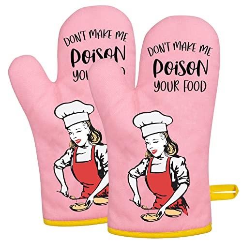  Funny Oven Mitts for Women, Fun Pink Cute Oven Mitt Set, Retro Baking Kitchen 