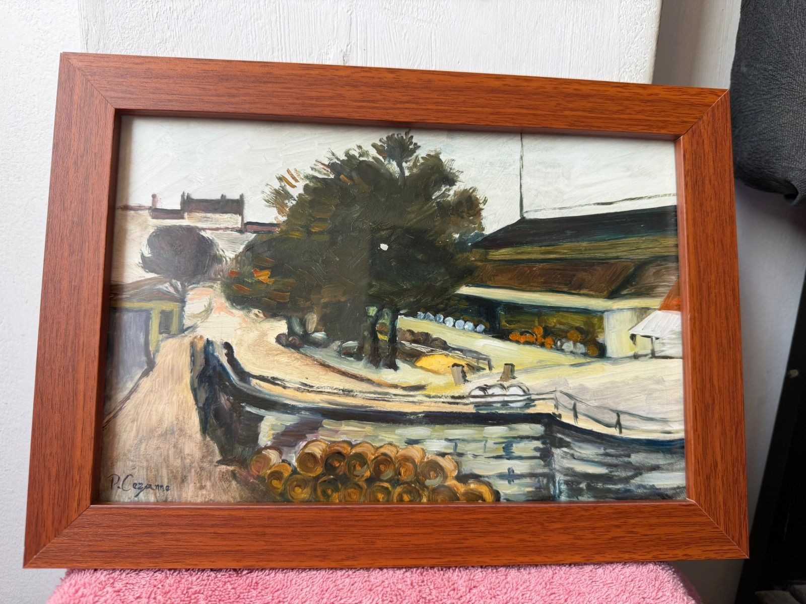 paul cezanne , framed oil painting on wood, sealed and signed.