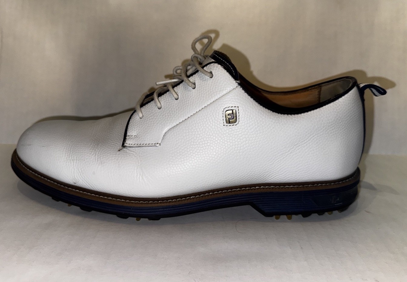 FootJoy Dryjoys Premiere Series Field Golf Shoes - White/Navy BLEMS Size 12