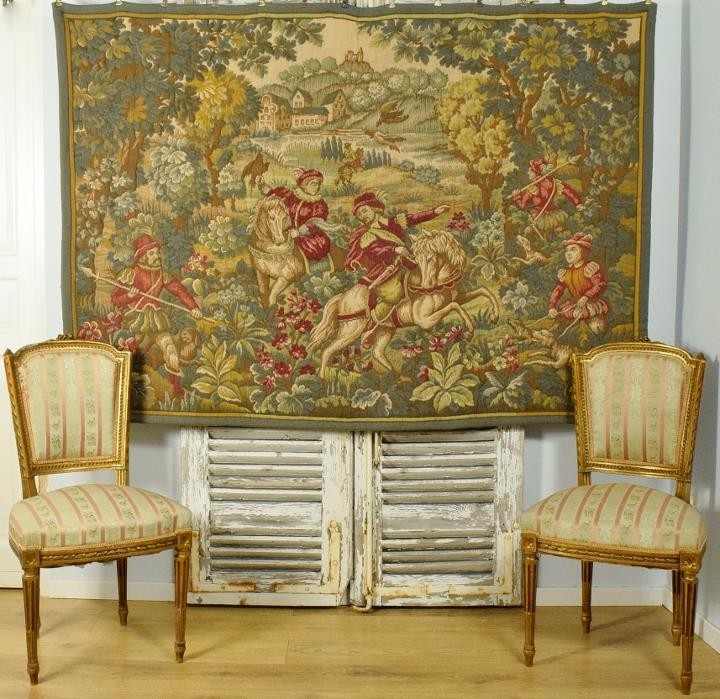 Fantastic Large Vintage French Tapestry Wall Hanging, 17th Century Hunting Scene