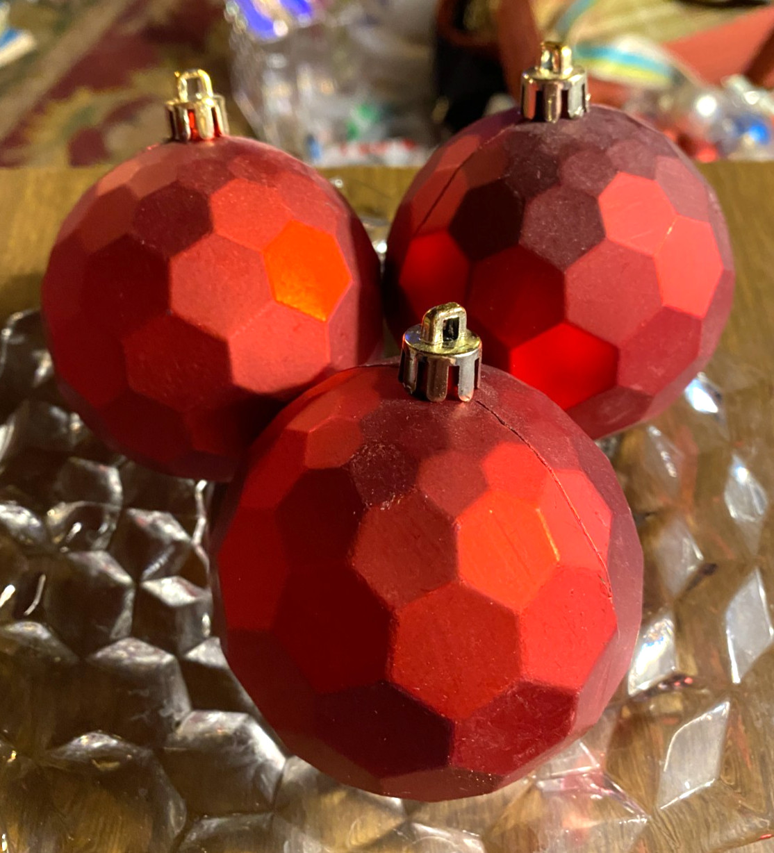 3 Red Shatterproof Christmas Ornaments 2 1/2"