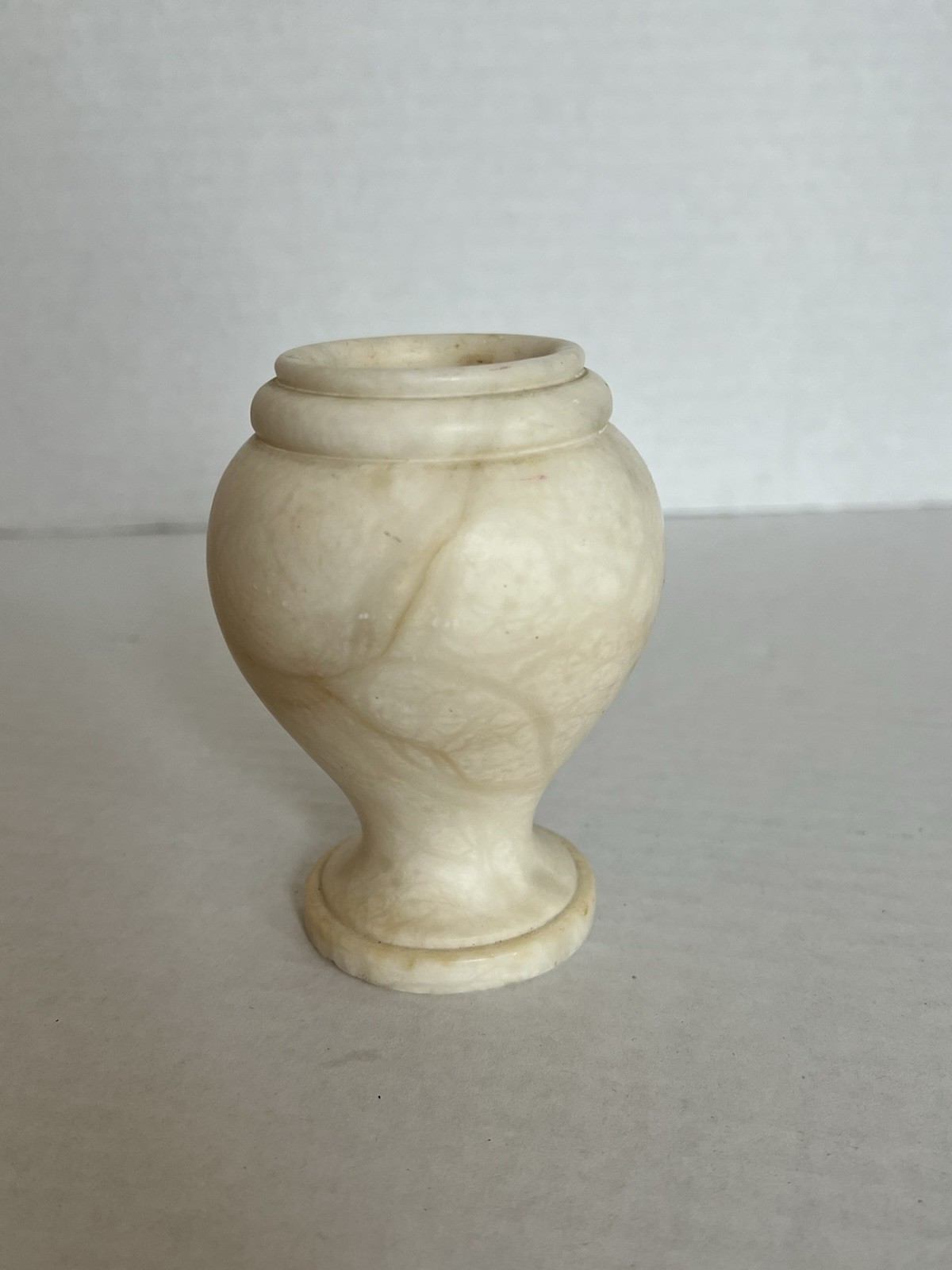 Vintage Italian Alabaster Vase Florence Italy 1957 Hand Carved White Stone 5”