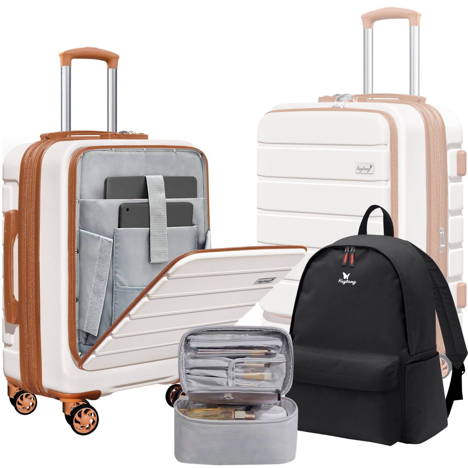 Keytang Explorer 20" Carry-On Luggage Set, Bonus Travel Backpack & Makeup Bag