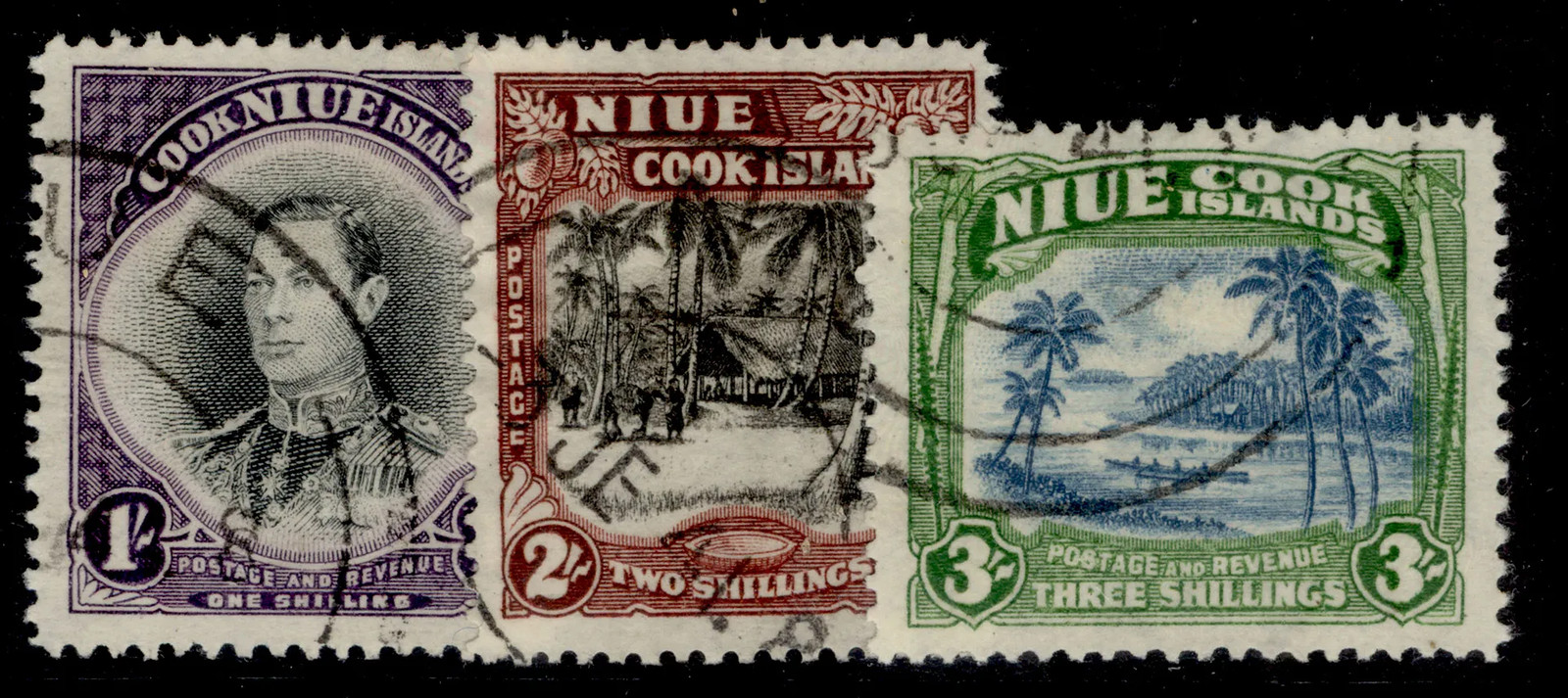 NEW ZEALAND - Niue GVI SG75-77, 1938 complete set, FINE USED. Cat £50.