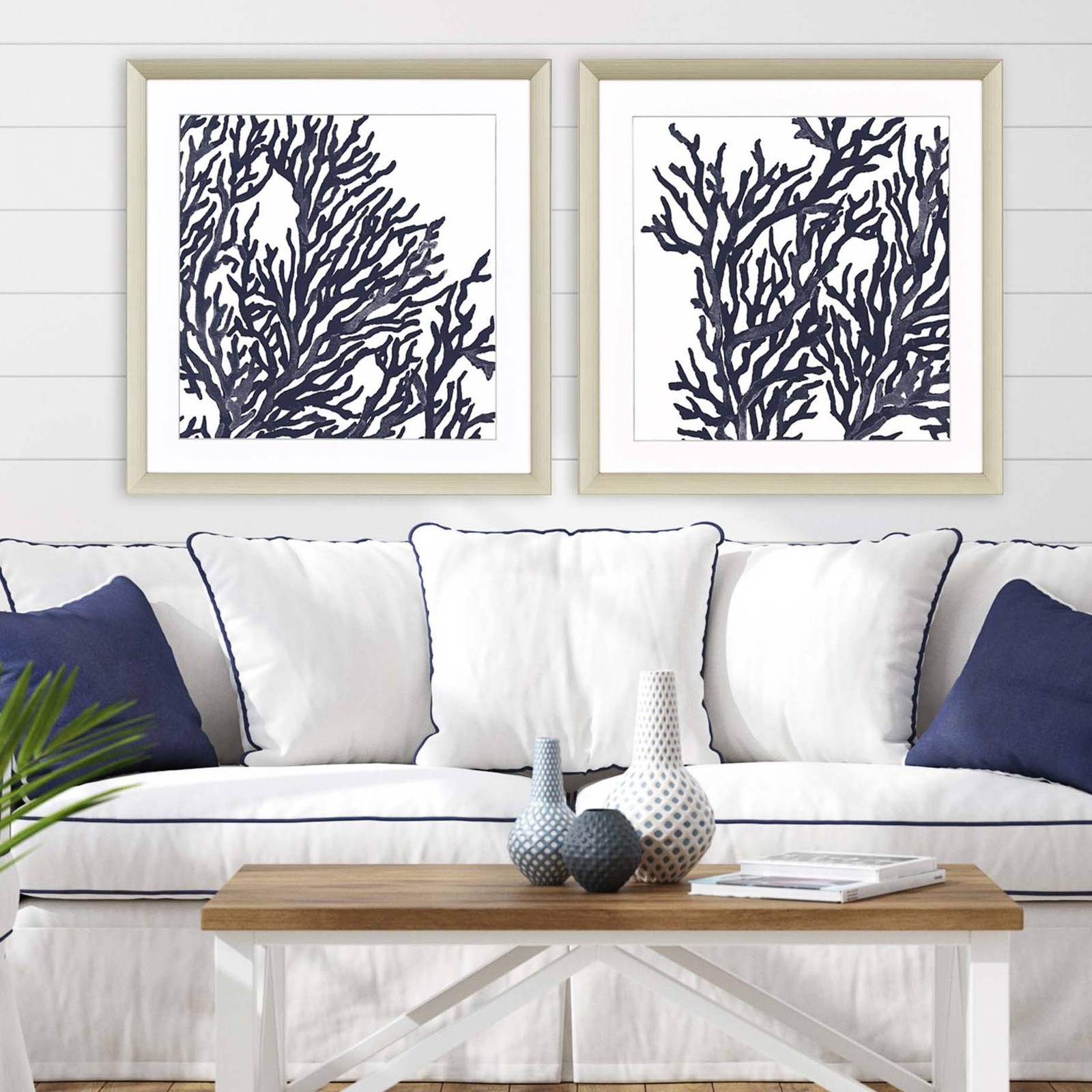Blue Coral I 32" Square 2-Piece Framed Giclee Wall Art Set