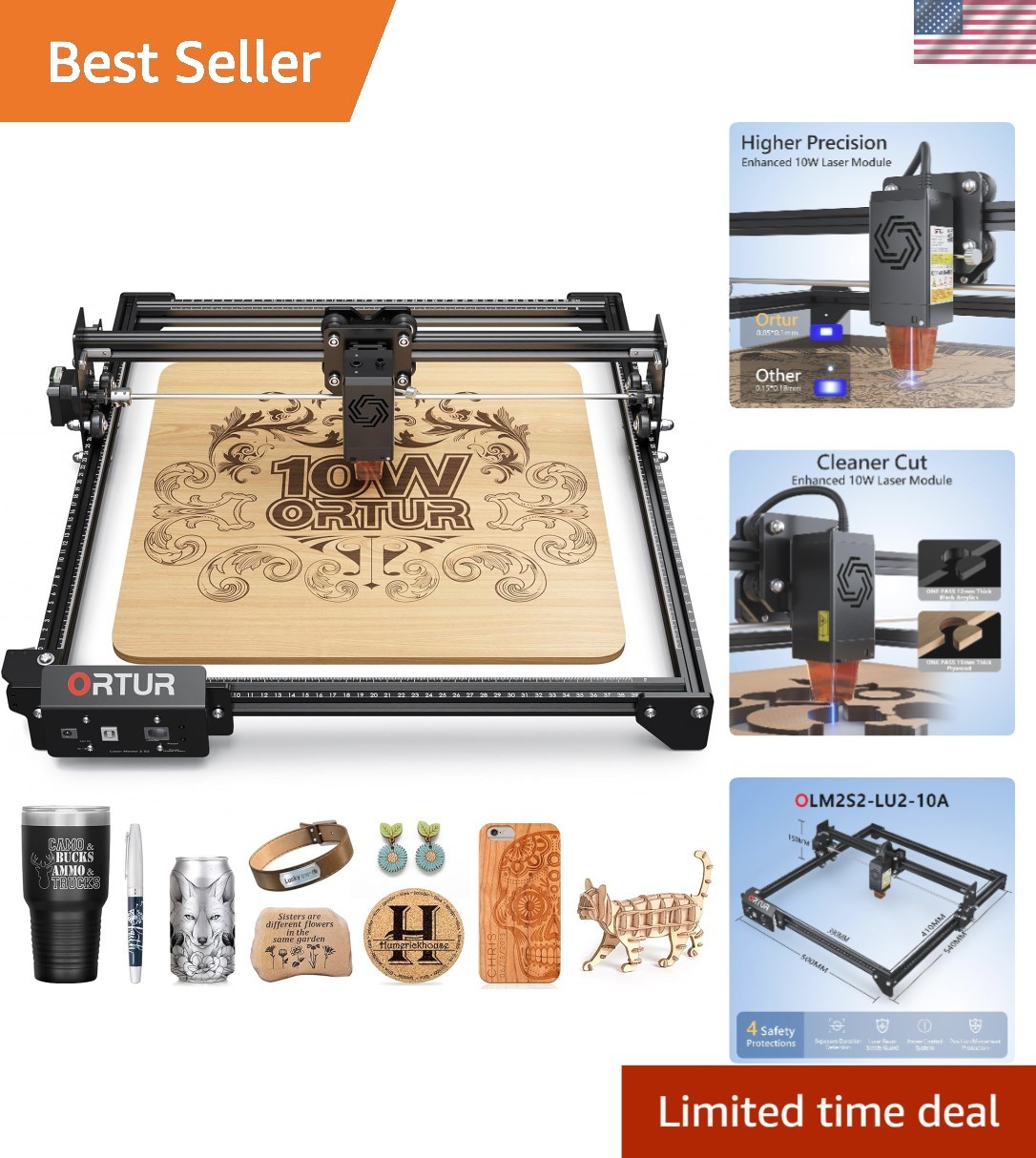 High-Accuracy 10000mW Laser Cutter with Eye Protection for Safe DIY Projects