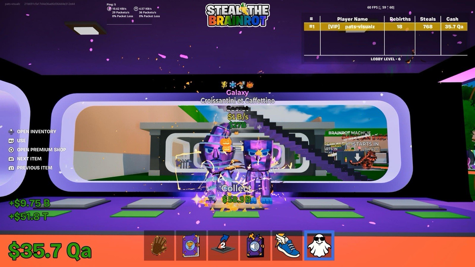 Steal The Brainrot Galaxy Croissantini et Caffettino 4 traits very rare 1b/s