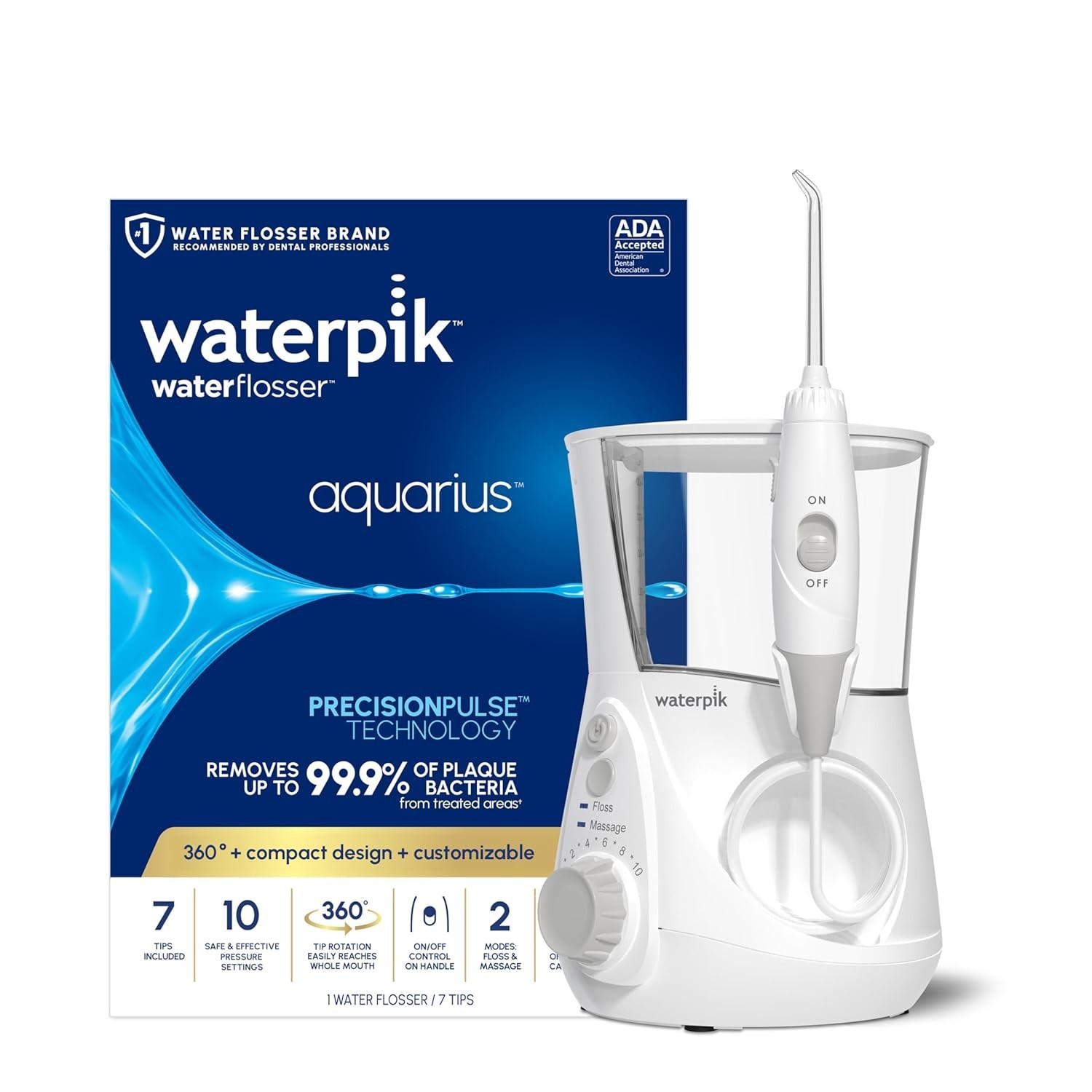 Waterpik Aquarius Water Flosser WP-660C Classic White 7 Tips For Multiple
