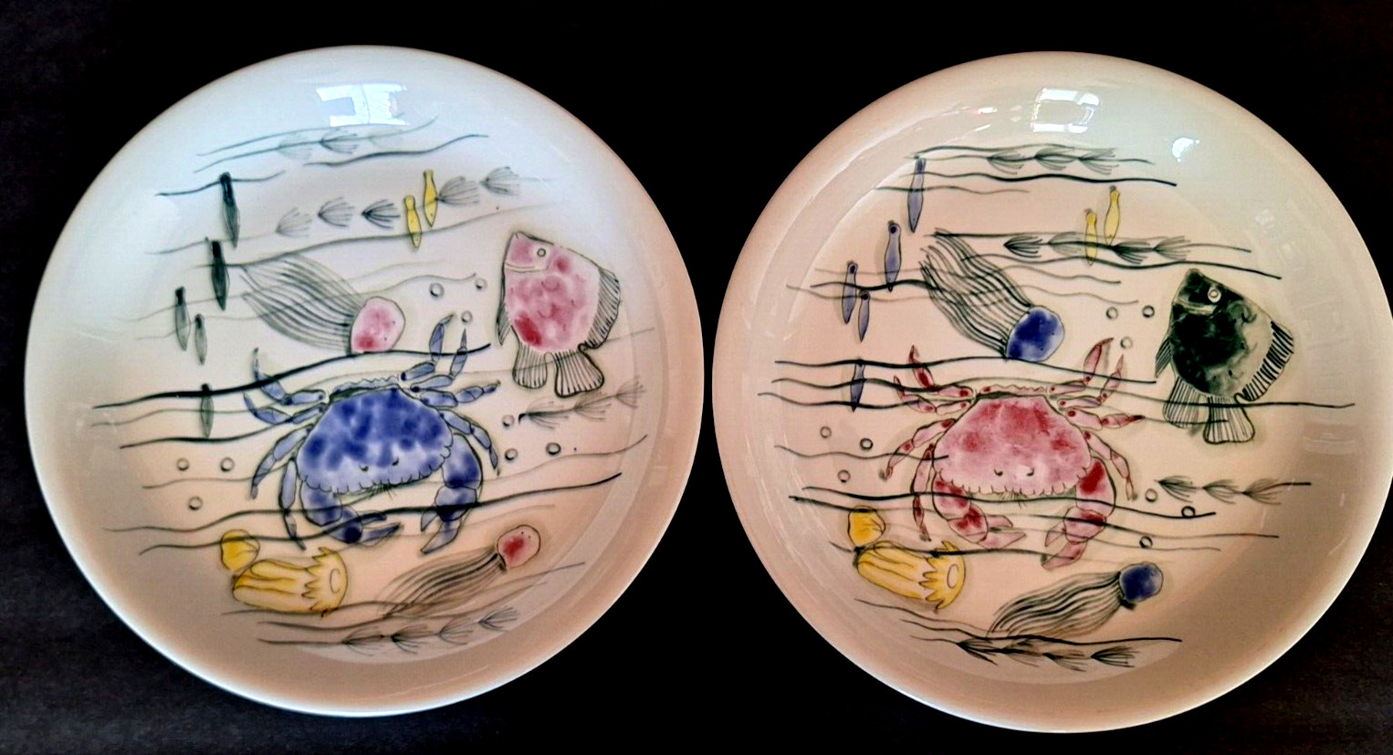 Arabia Finland 10" Plates Crayfish Sea Creatures Anja Juurikkala Set of 2