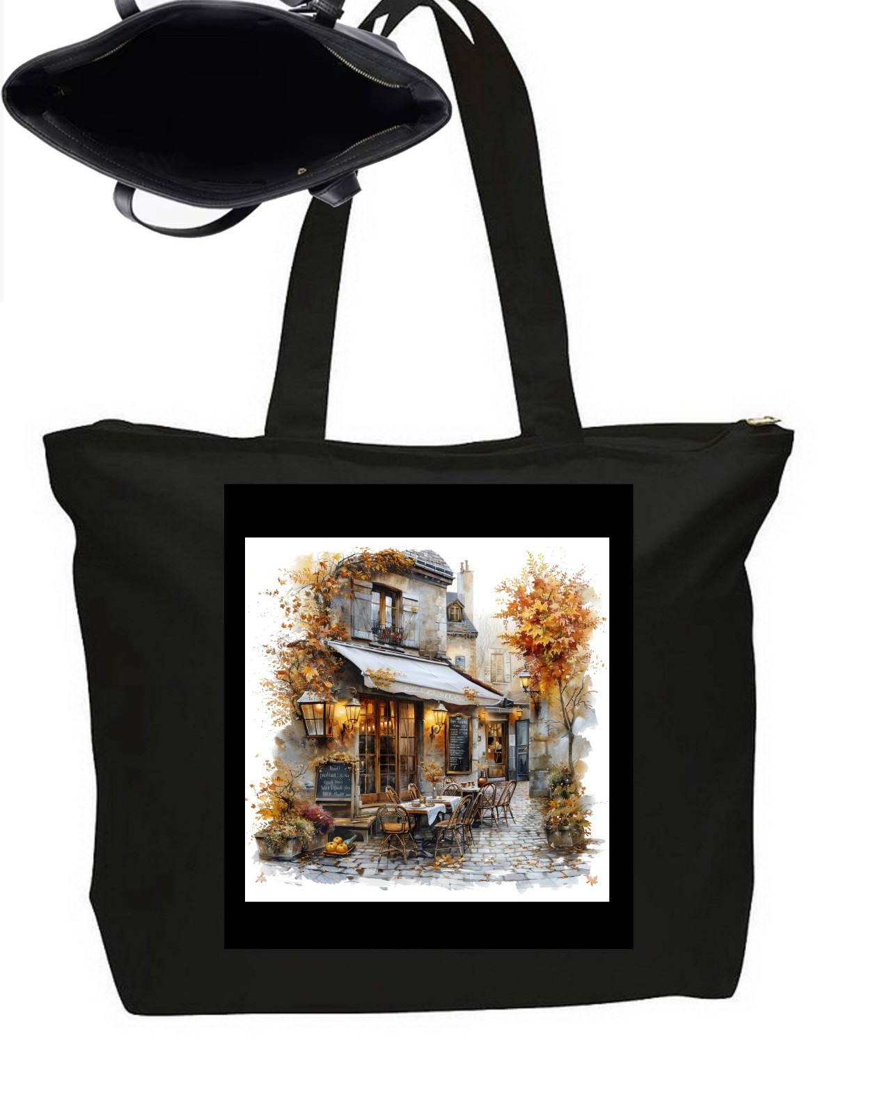 Streets Of Paris Tote Bag Heavy Duty Zipper Closure Travel Poster Art 20" Wide