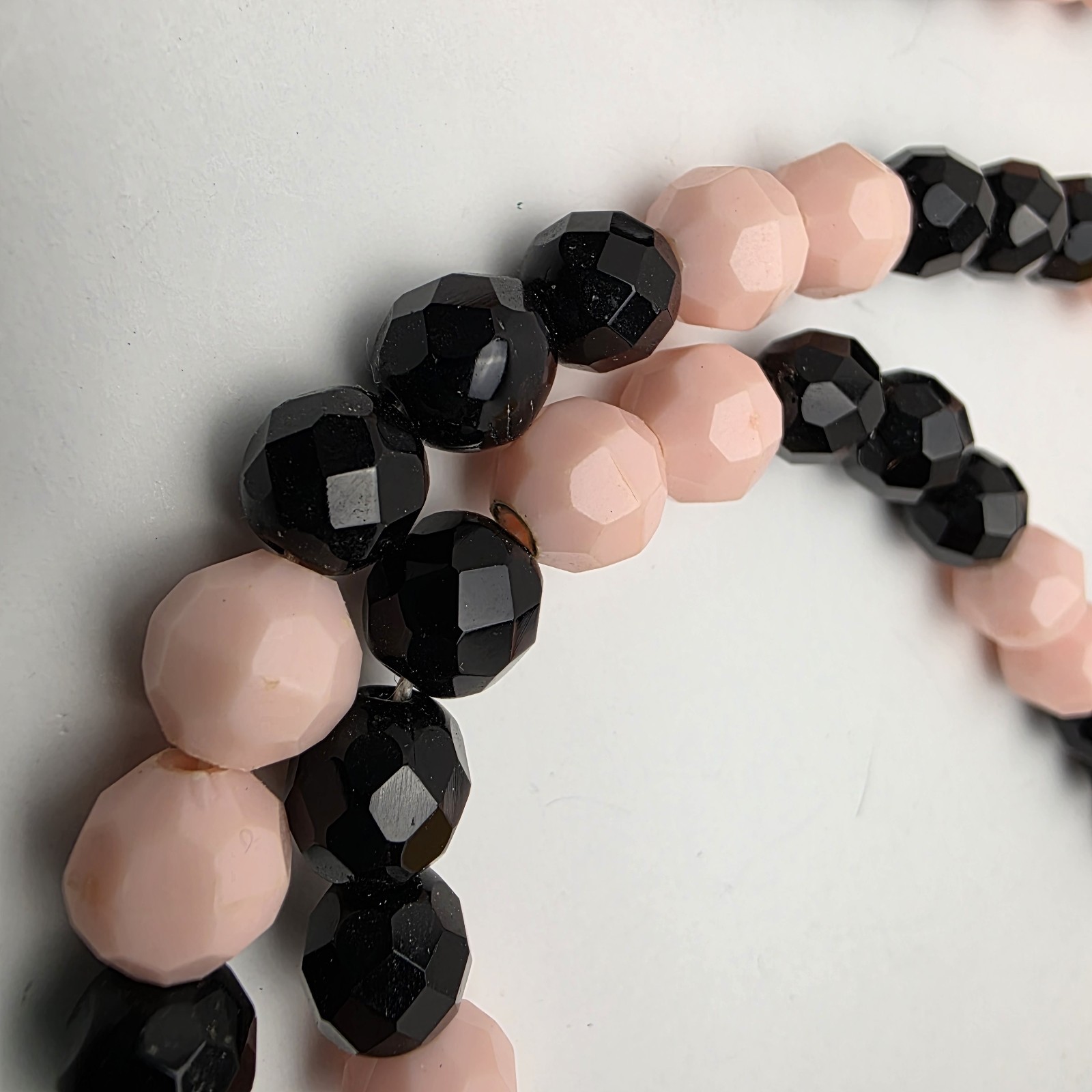 Exquisite Black And Pink Cut Chrystal Glass Beads Long Strand 40" 6mm Beads M18