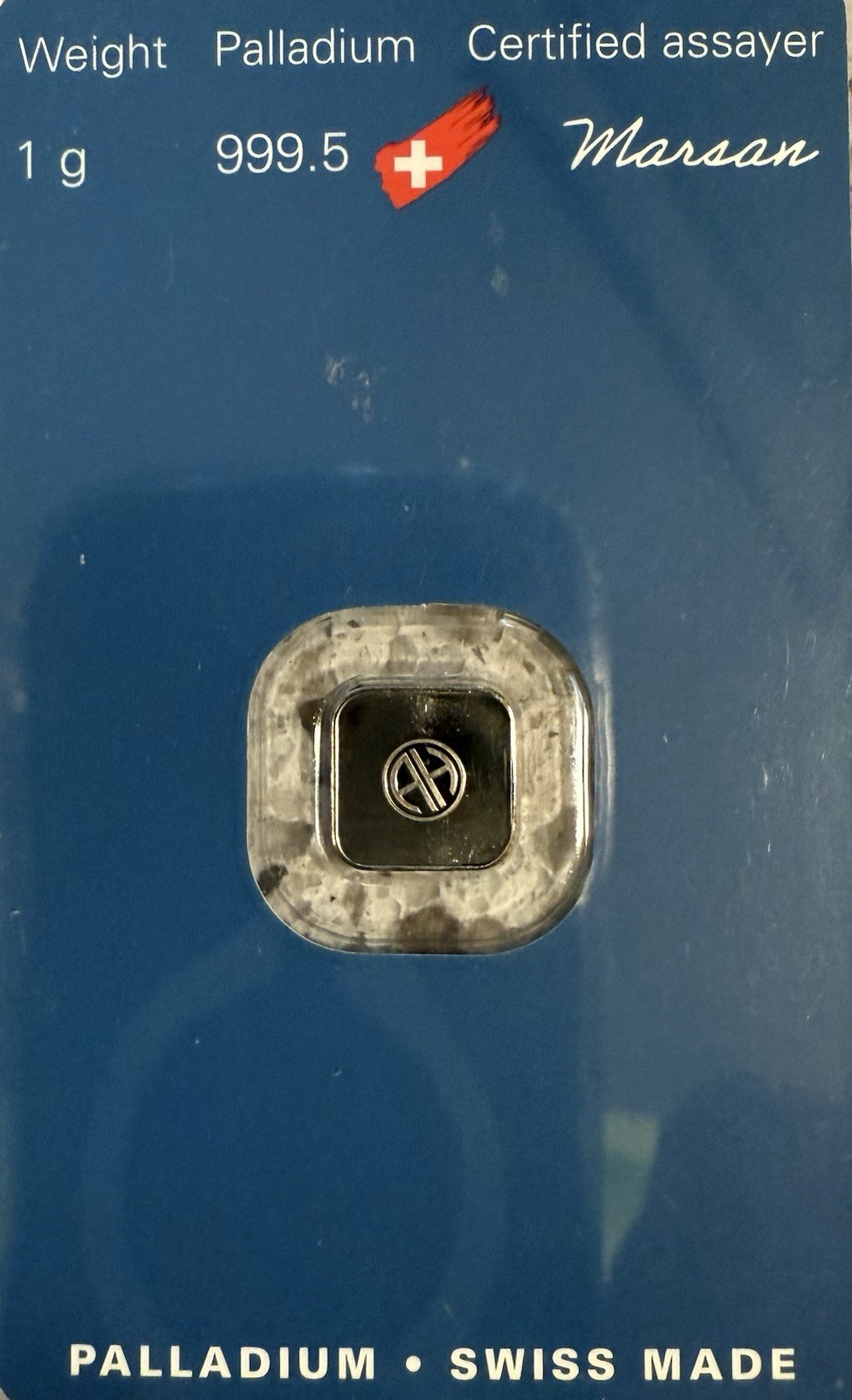 Argor Heraeus Palladium Bar 1 Gram New with Assay.