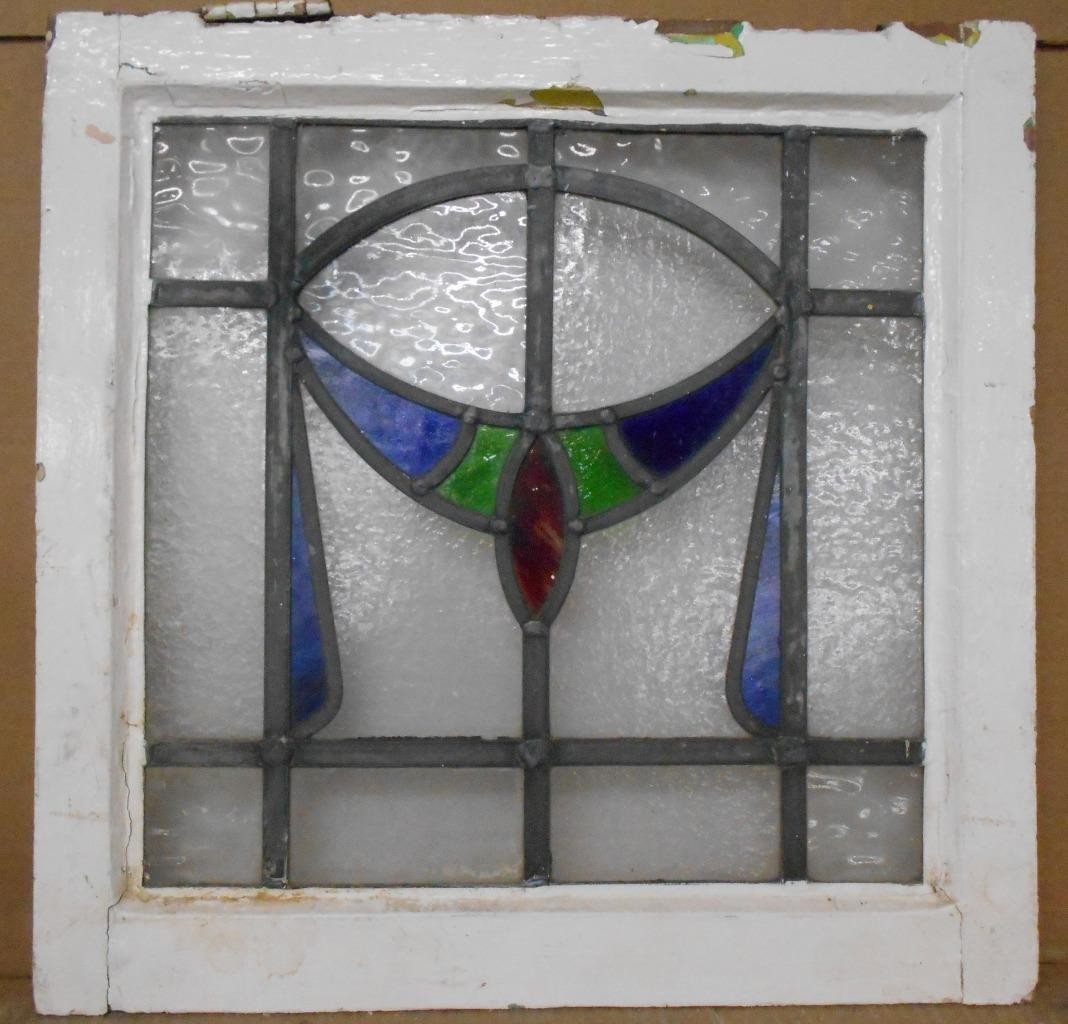 OLD ENGLISH LEADED STAINED GLASS WINDOW Pretty Swag Design 20" x 19.75"
