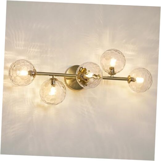 Gold Bathroom Vanity Light Fixtures: Modern Bath 5 G9 Gold Hammered Glass