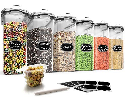  Cereal Storage Containers Set, Large BPA Free Plastic Airtight Food Black