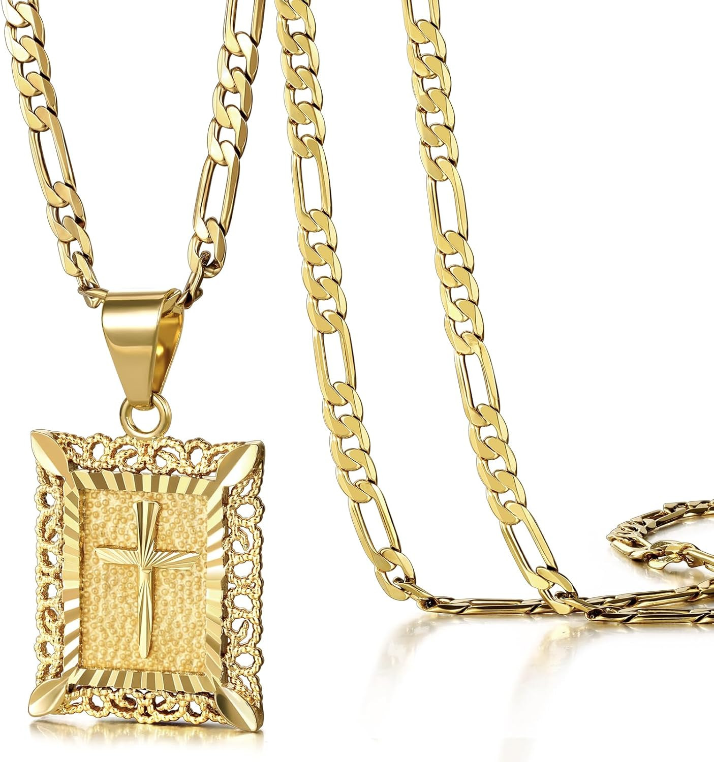 Cross Pendant Necklace for Women Men, 14K Gold and Silver Plated Square Faith Ch
