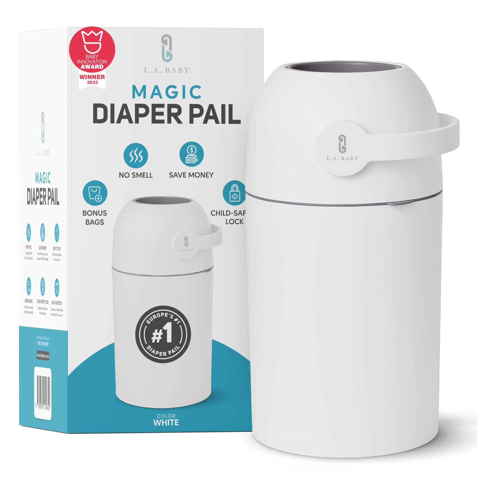 Magic Diaper Pail - Patented 100% Odor-Free System with Child-Safe Lock - Awa...