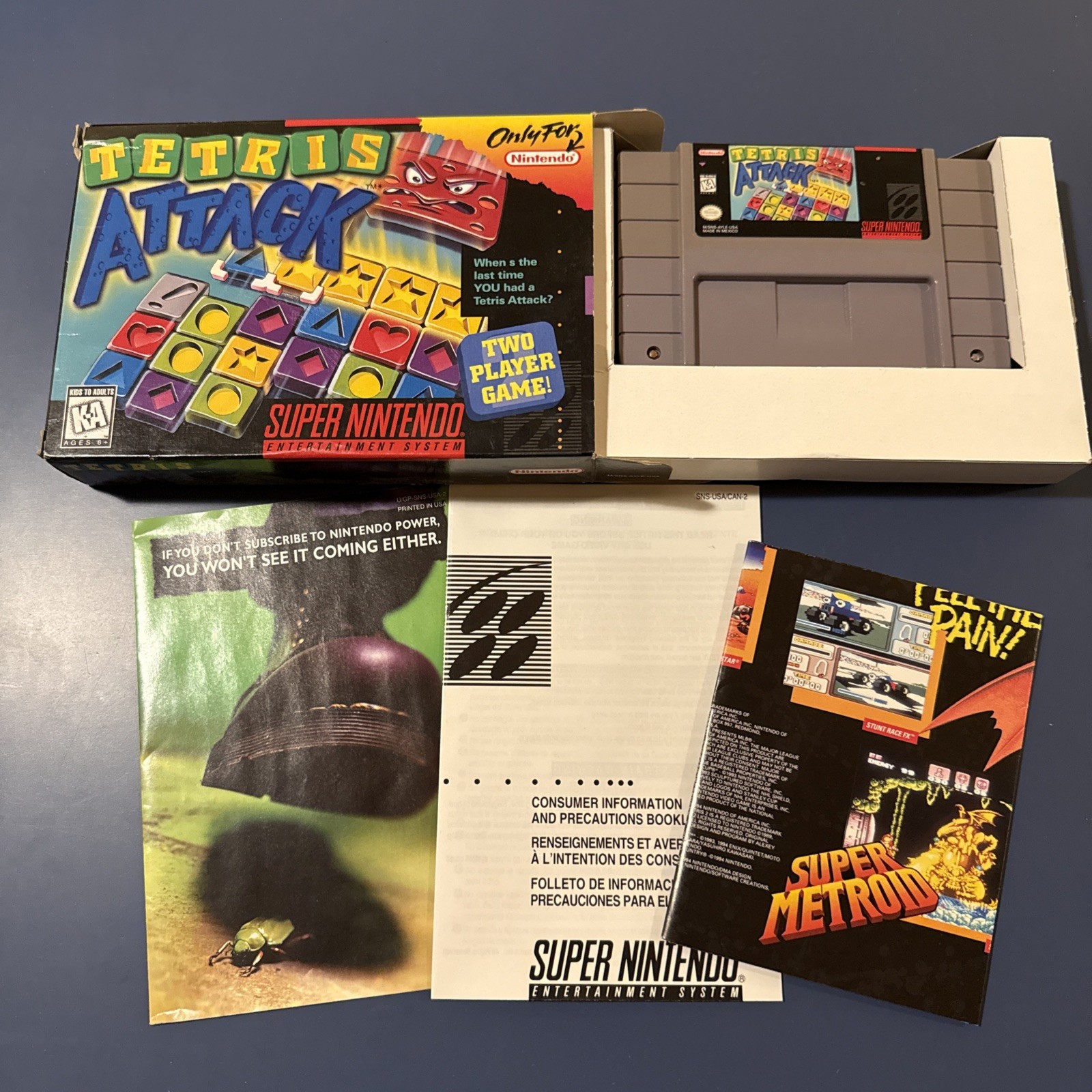 Tetris Attack SNES Complete In Box CIB Super Nintendo w Inserts 1995 No Manual 