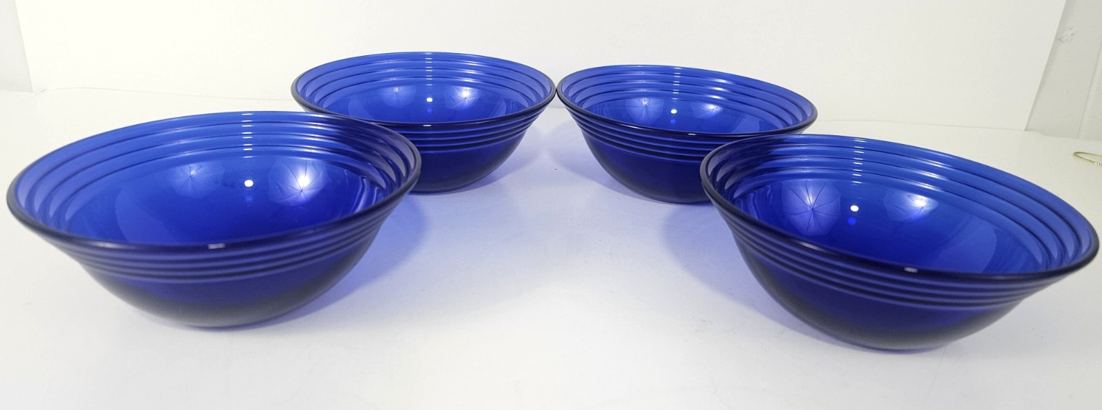 4 Bormioli Rocco Cobalt Blue GLASS 5.5" Berry Bowls Dessert RIBBED FORUM SAPHIR