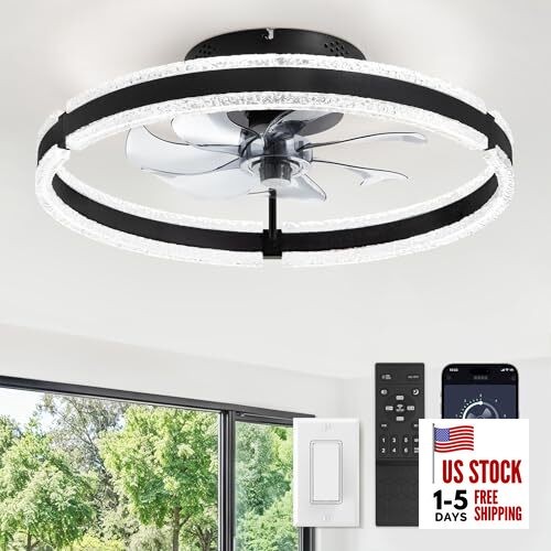 Ceiling Fans with Lights and Remote, 20'' Low Profile Ceiling 20 INCH Black