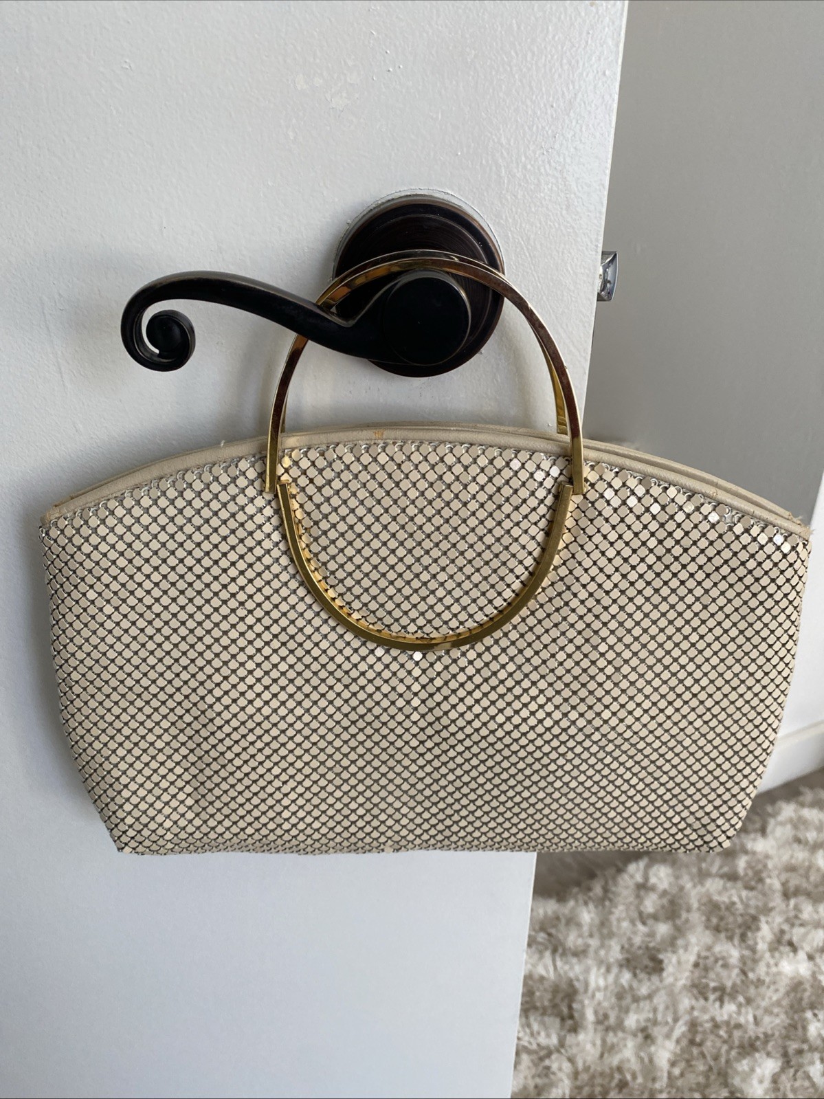 Vintage Metal Mesh Handbag Clutch Bags By Marlo White Gold Hardware 50s Purse